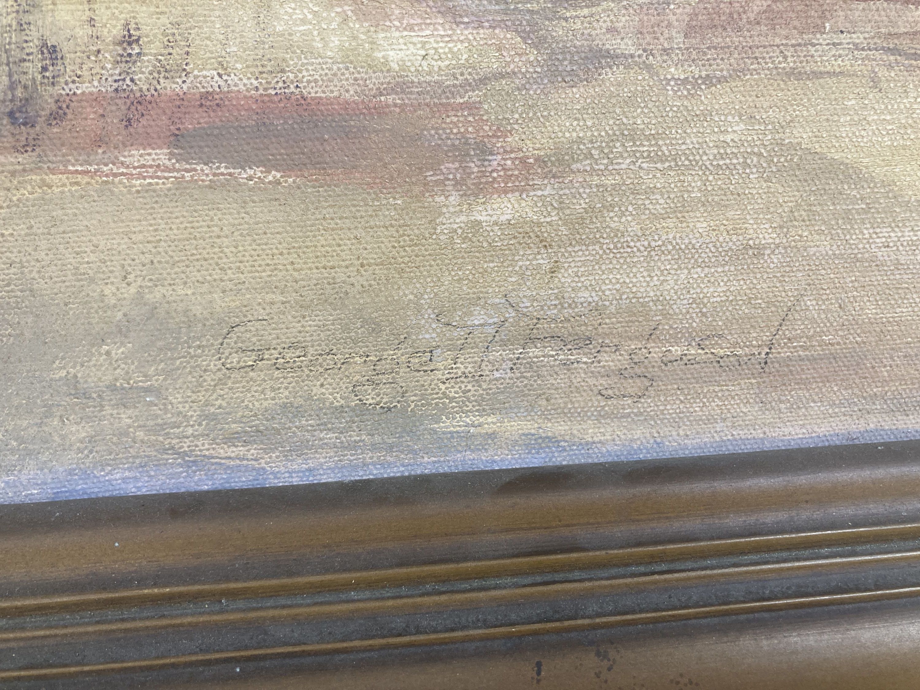 George D. Ferguson, oil on canvas, Desert Lands, signed, with Long Beach Art Association label verso, dated 1936, 50 x 60cm